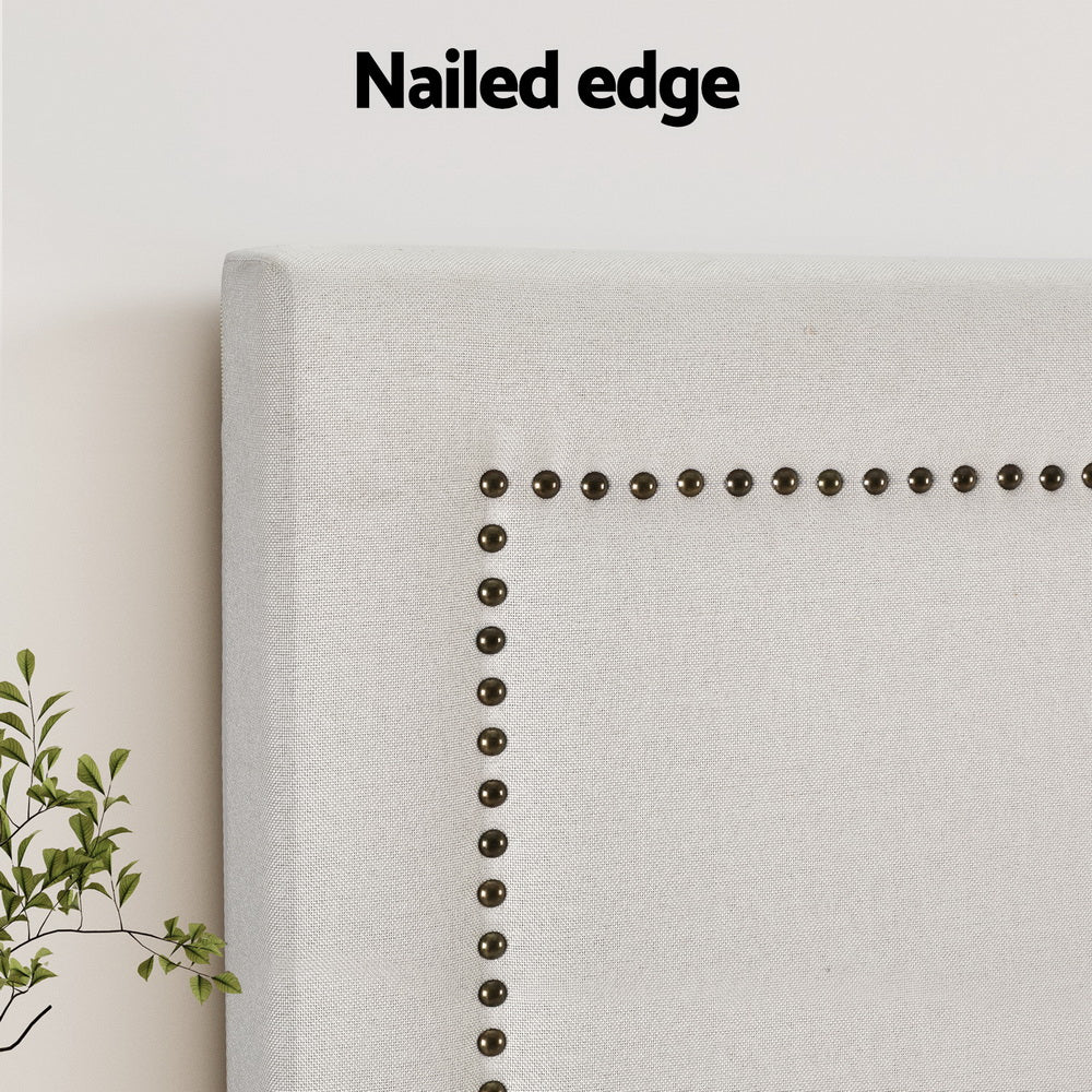 Artiss Bed Head Bed Frame Headboard King Fabric - RIVE Beige White BED-HEAD-RIVE-K-BG
