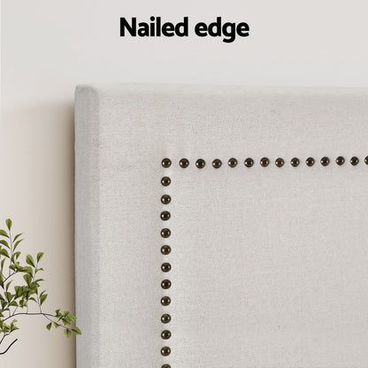 Artiss Bed Head Bed Frame Headboard King Fabric - RIVE Beige White BED-HEAD-RIVE-K-BG