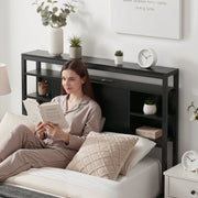 Artiss Bed Headboard King Single Storage Bedhead Charging Station Black