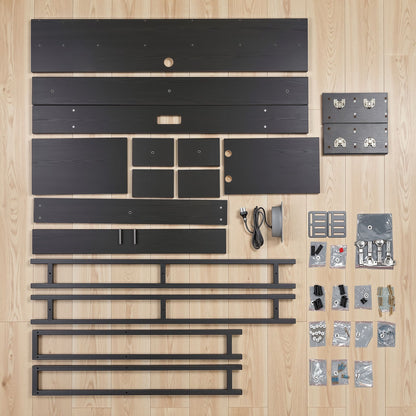 Artiss Bed Headboard King Single Storage Bedhead Charging Station Black BED-HEAD-SOR-KS-BK