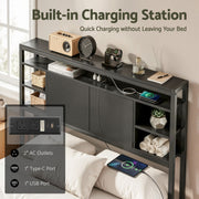 Artiss Bed Headboard King Single Storage Bedhead Charging Station Black