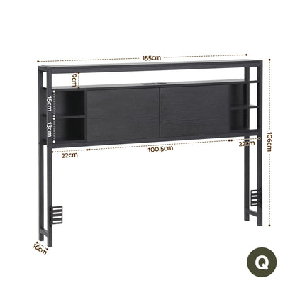Artiss Bed Headboard Queen Storage Bedhead Charging Station Black BED-HEAD-SOR-Q-BK