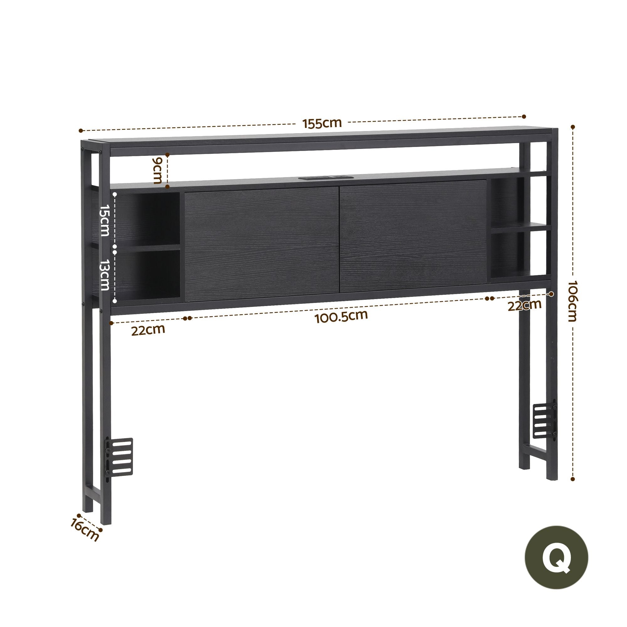 Artiss Bed Headboard Queen Storage Bedhead Charging Station Black
