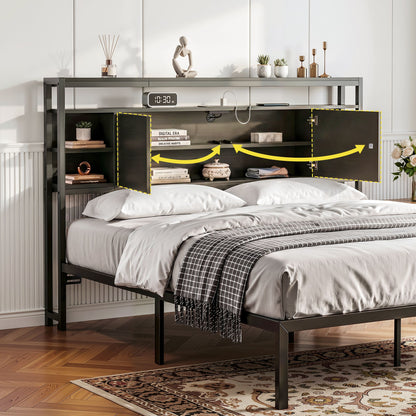 Artiss Bed Headboard Queen Storage Bedhead Charging Station Black BED-HEAD-SOR-Q-BK
