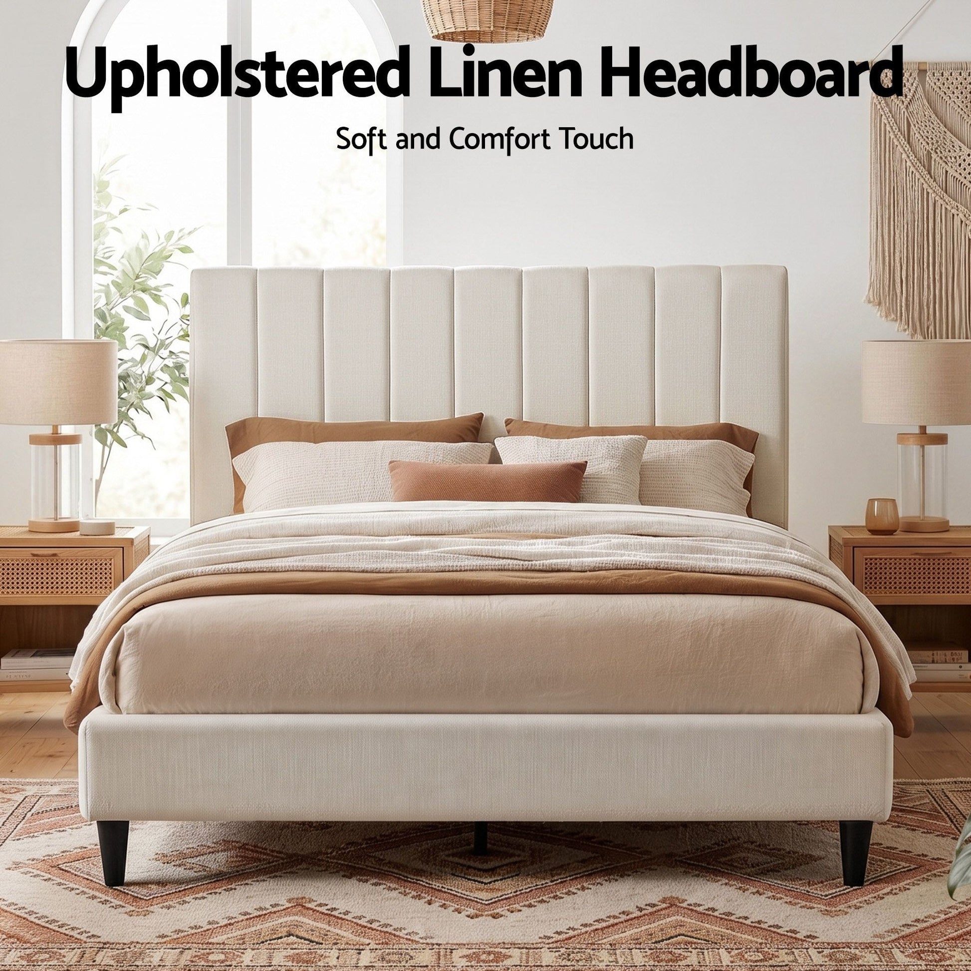 Artiss Bed Head Headboard Queen Linen 153CM - Beige BED-HEAD-VELA-Q-BG