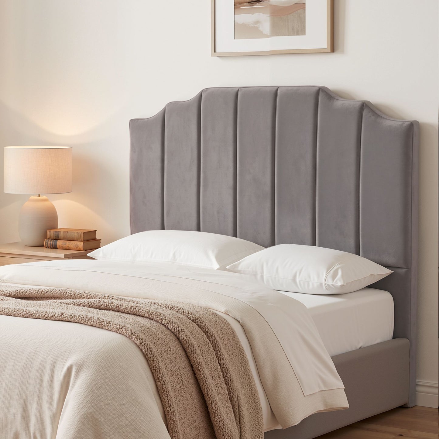 Artiss Bed Head Headboard Double Velvet 138CM - Grey BED-HEAD-WING-D-GY