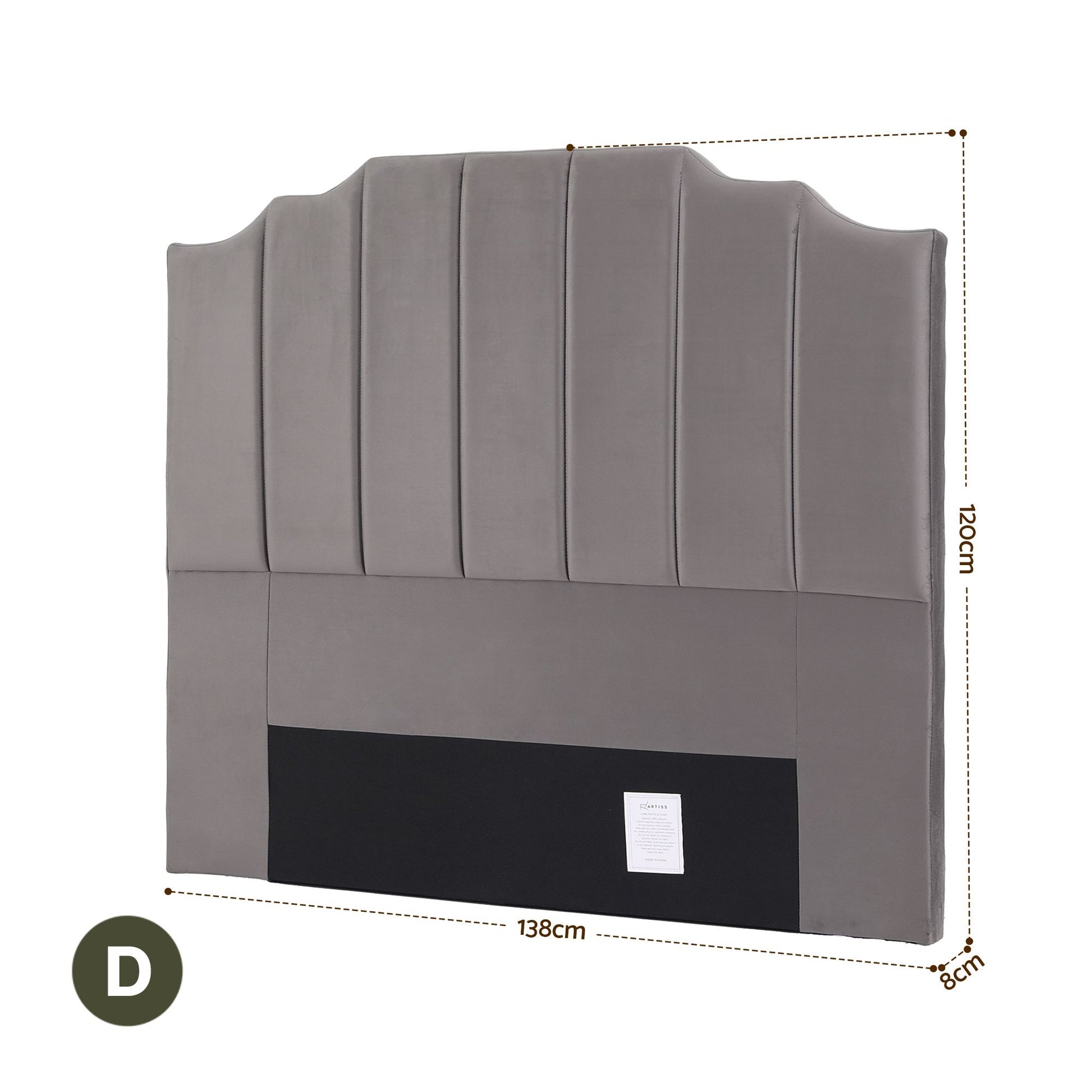Artiss Bed Head Headboard Double Velvet 138CM - Grey BED-HEAD-WING-D-GY