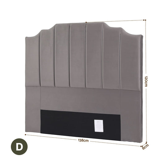 Artiss Bed Head Headboard Double Velvet 138CM - Grey BED-HEAD-WING-D-GY