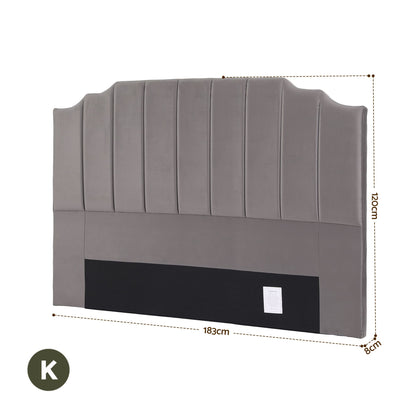 Artiss Bed Head Headboard King Velvet 183CM - Grey BED-HEAD-WING-K-GY