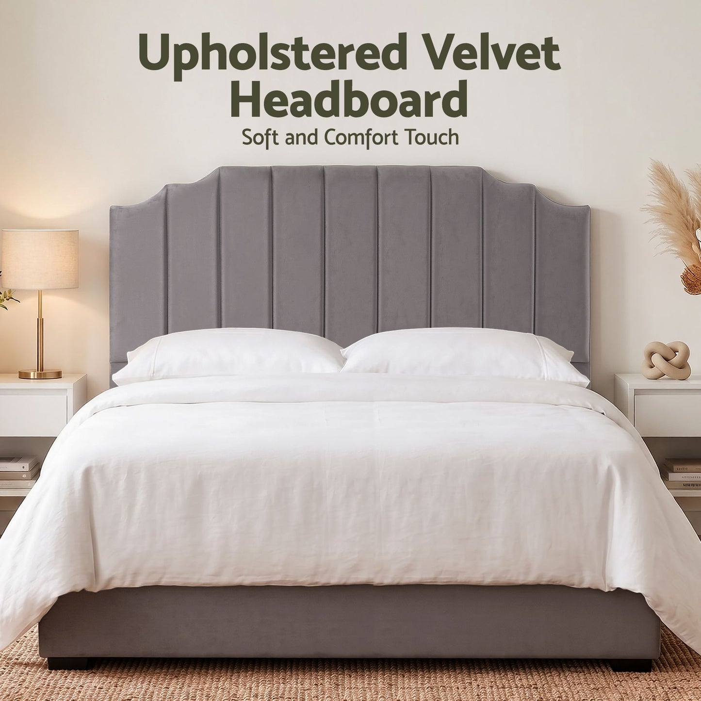 Artiss Bed Head Headboard King Velvet 183CM - Grey BED-HEAD-WING-K-GY