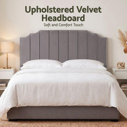 Artiss Bed Head Headboard King Velvet 183CM - Grey BED-HEAD-WING-K-GY