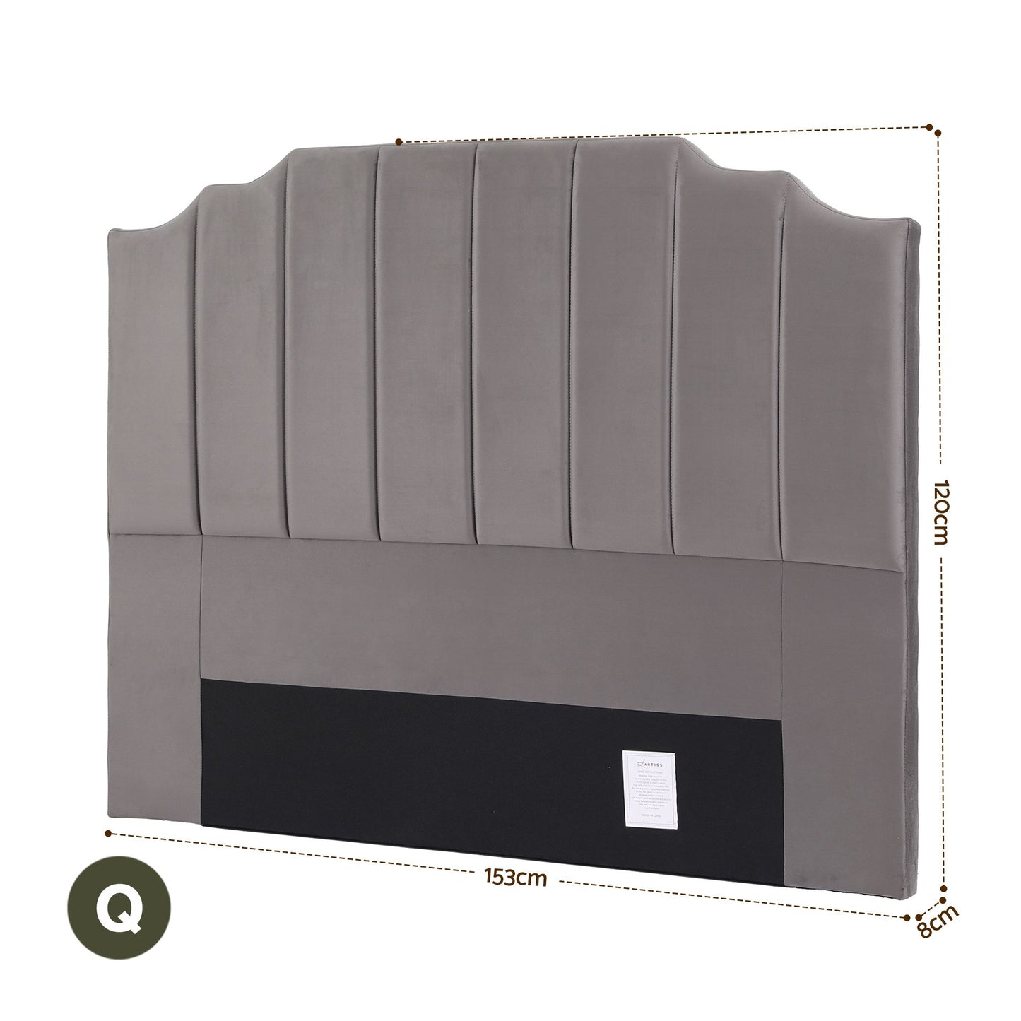 Artiss Bed Head Headboard Queen Velvet 153CM - Grey BED-HEAD-WING-Q-GY