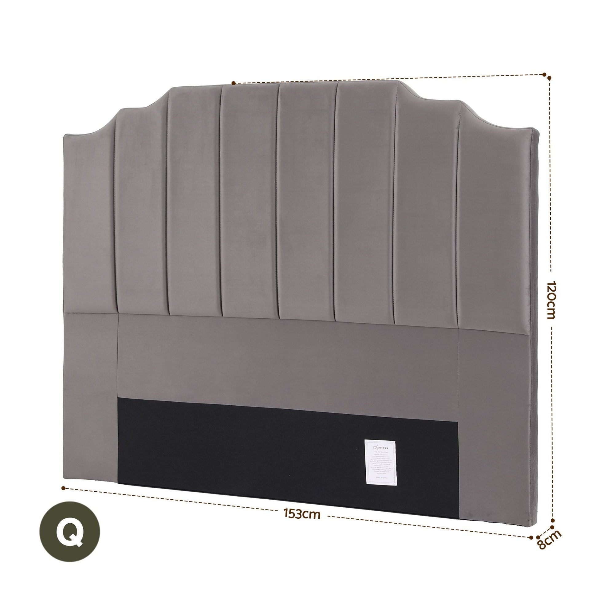 Artiss Bed Head Headboard Queen Velvet 153CM - Grey BED-HEAD-WING-Q-GY