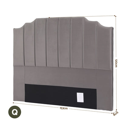 Artiss Bed Head Headboard Queen Velvet 153CM - Grey BED-HEAD-WING-Q-GY