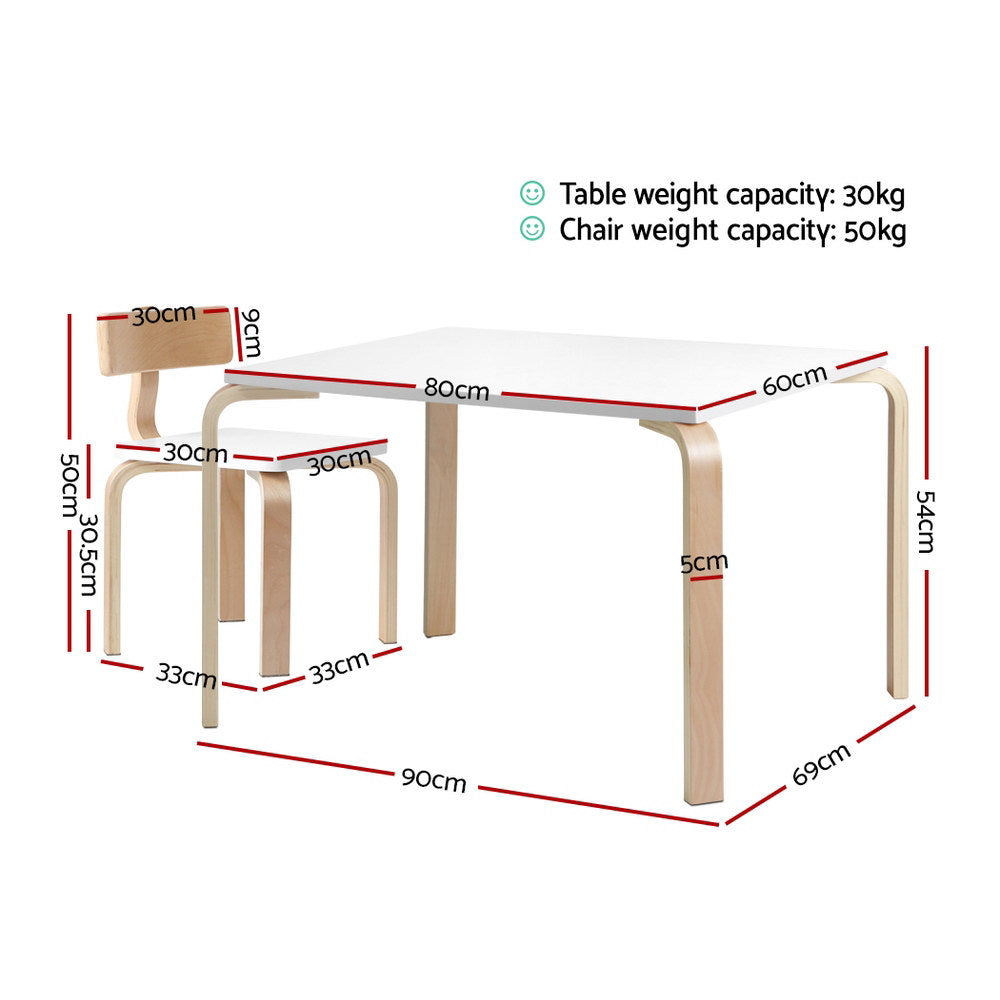 Keezi 5PCS Kids Table and Chairs Set Activity Toy Play Desk BENT-B-KID-TAB02-NT-WH