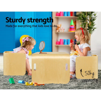 Keezi 3PCS Kids Table and Chairs Set Multifunctional Storage Desk BENT-B-KID-TAB03-NT