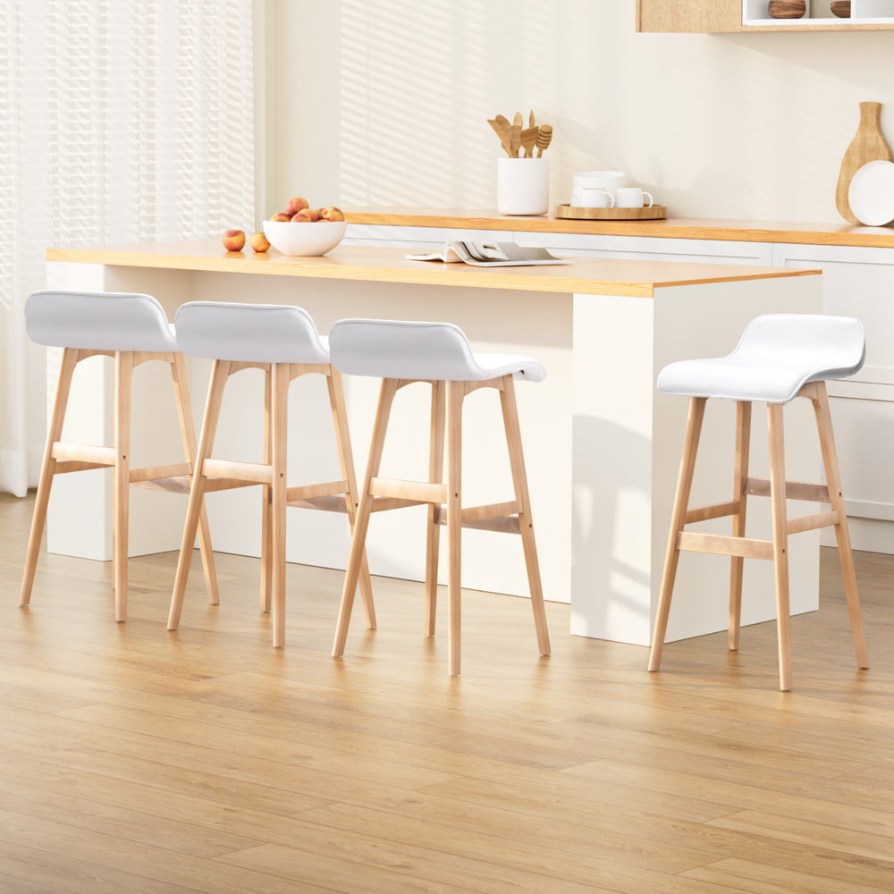 Artiss 4x Bar Stools Wooden Stool White BENT-C-077-WHX4