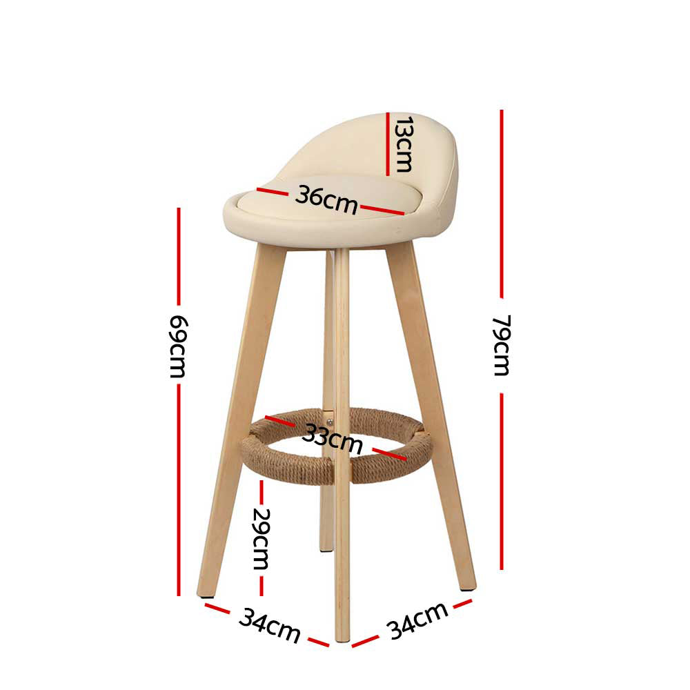 Artiss 2x Bar Stools Padded Leather Wooden Beige BENT-C-9004H-BGX2