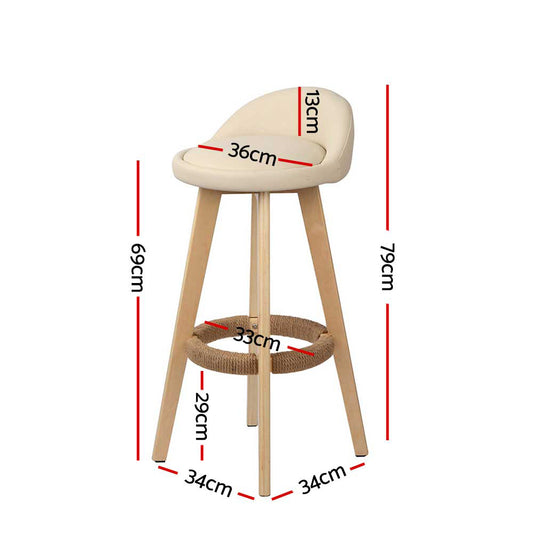 Artiss 2x Bar Stools Padded Leather Wooden Beige BENT-C-9004H-BGX2