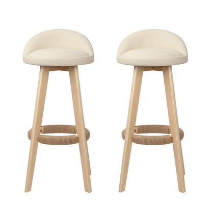 Artiss 2x Bar Stools Padded Leather Wooden Beige BENT-C-9004H-BGX2