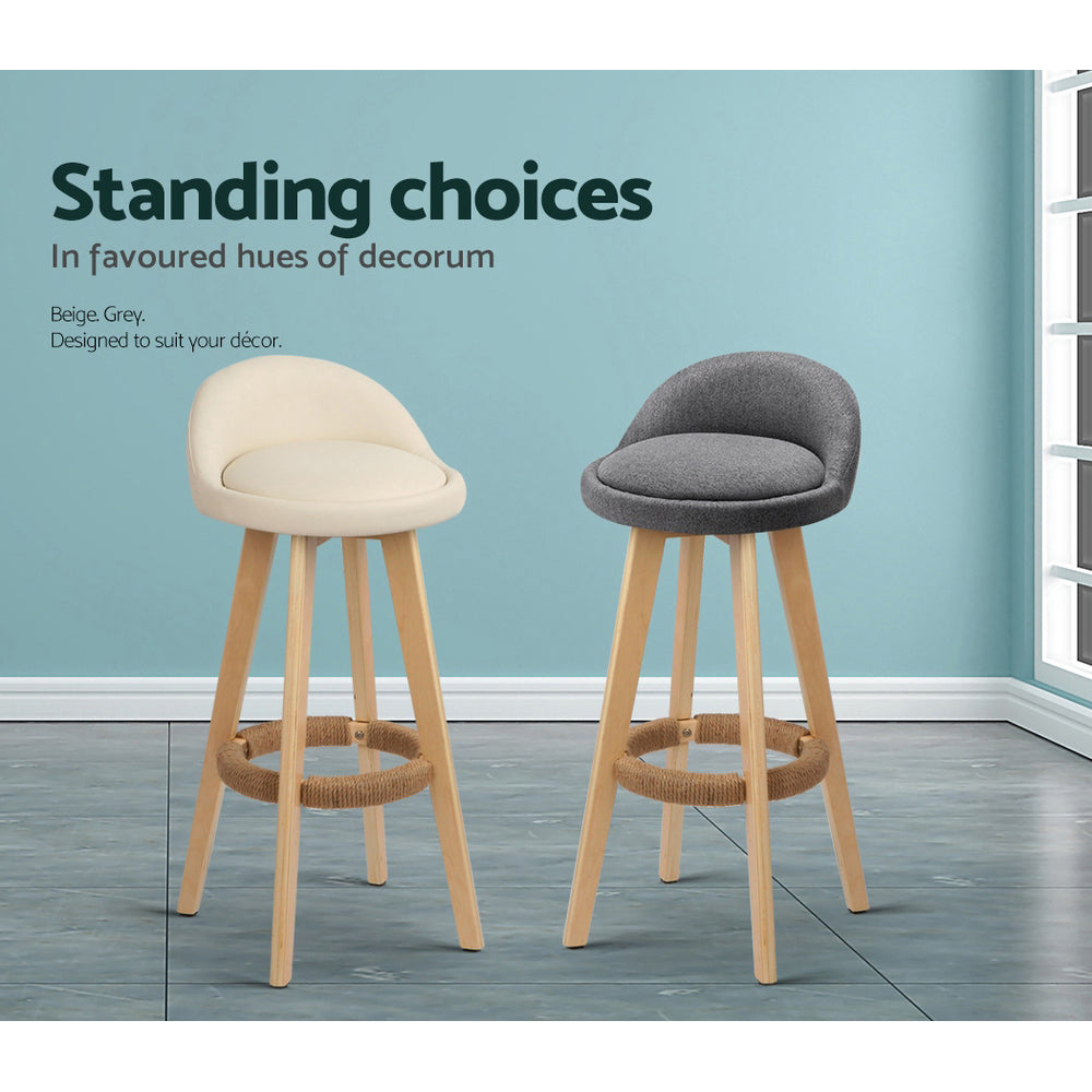 Artiss 2x Bar Stools Padded Leather Wooden Beige BENT-C-9004H-BGX2
