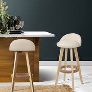 Artiss 2x Bar Stools Padded Leather Wooden Beige BENT-C-9004H-BGX2