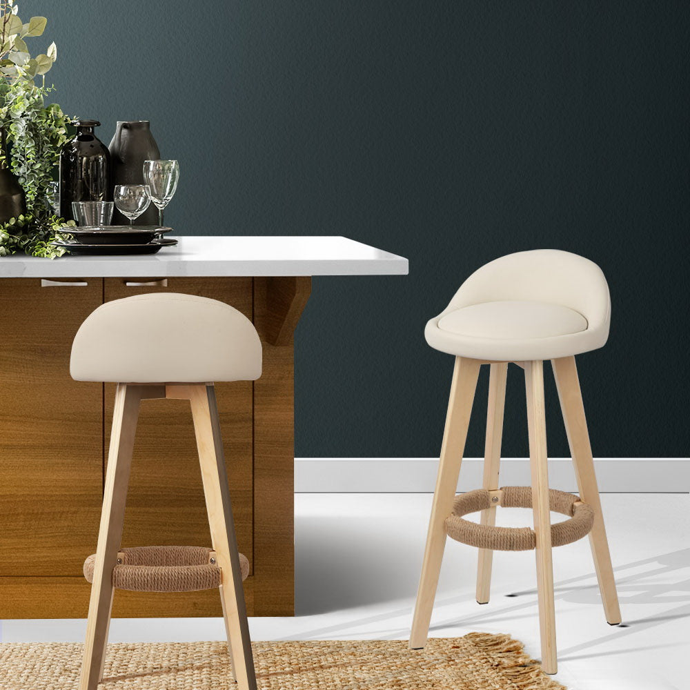 Artiss 2x Bar Stools Padded Leather Wooden Beige BENT-C-9004H-BGX2