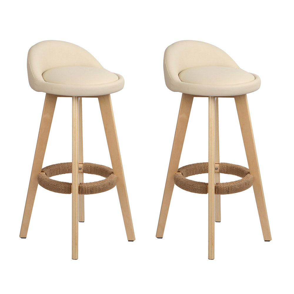 Artiss 2x Bar Stools Padded Leather Wooden Beige BENT-C-9004H-BGX2