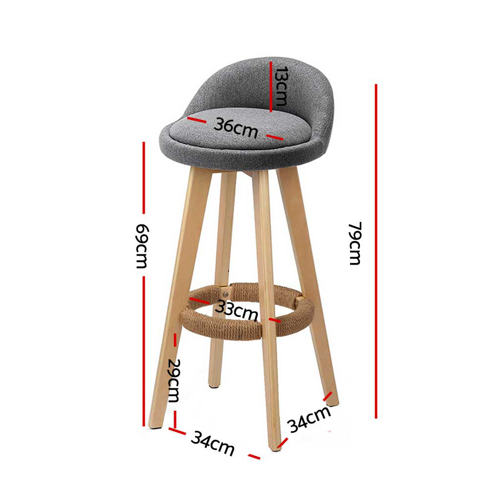 Artiss 2x Bar Stools Padded Linen Wooden Grey BENT-C-9004H-GYX2