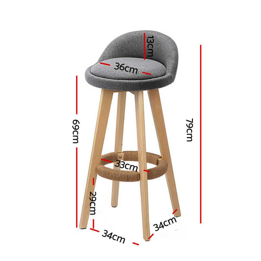 Artiss 2x Bar Stools Padded Linen Wooden Grey BENT-C-9004H-GYX2