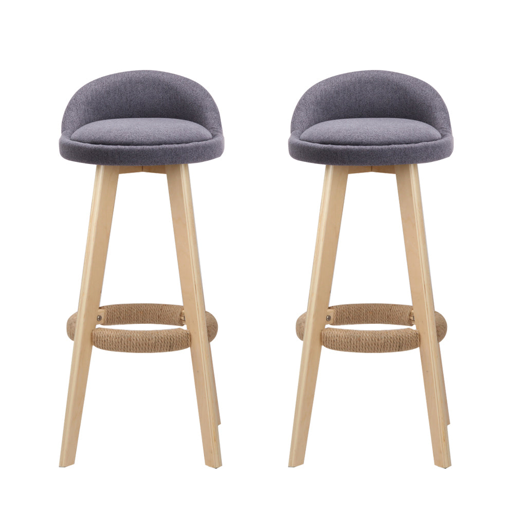Artiss 2x Bar Stools Padded Linen Wooden Grey BENT-C-9004H-GYX2