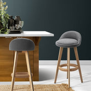 Artiss 2x Bar Stools Padded Linen Wooden Grey BENT-C-9004H-GYX2