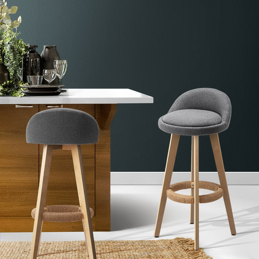 Artiss 2x Bar Stools Padded Linen Wooden Grey BENT-C-9004H-GYX2