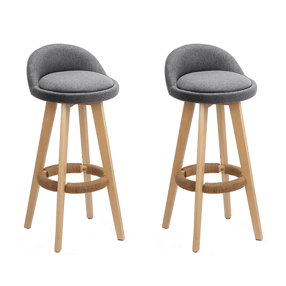 Artiss 2x Bar Stools Padded Linen Wooden Grey BENT-C-9004H-GYX2