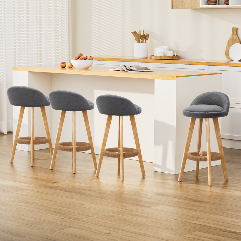 Artiss 4x Bar Stools Padded Linen Wooden Grey BENT-C-9004H-GYX4