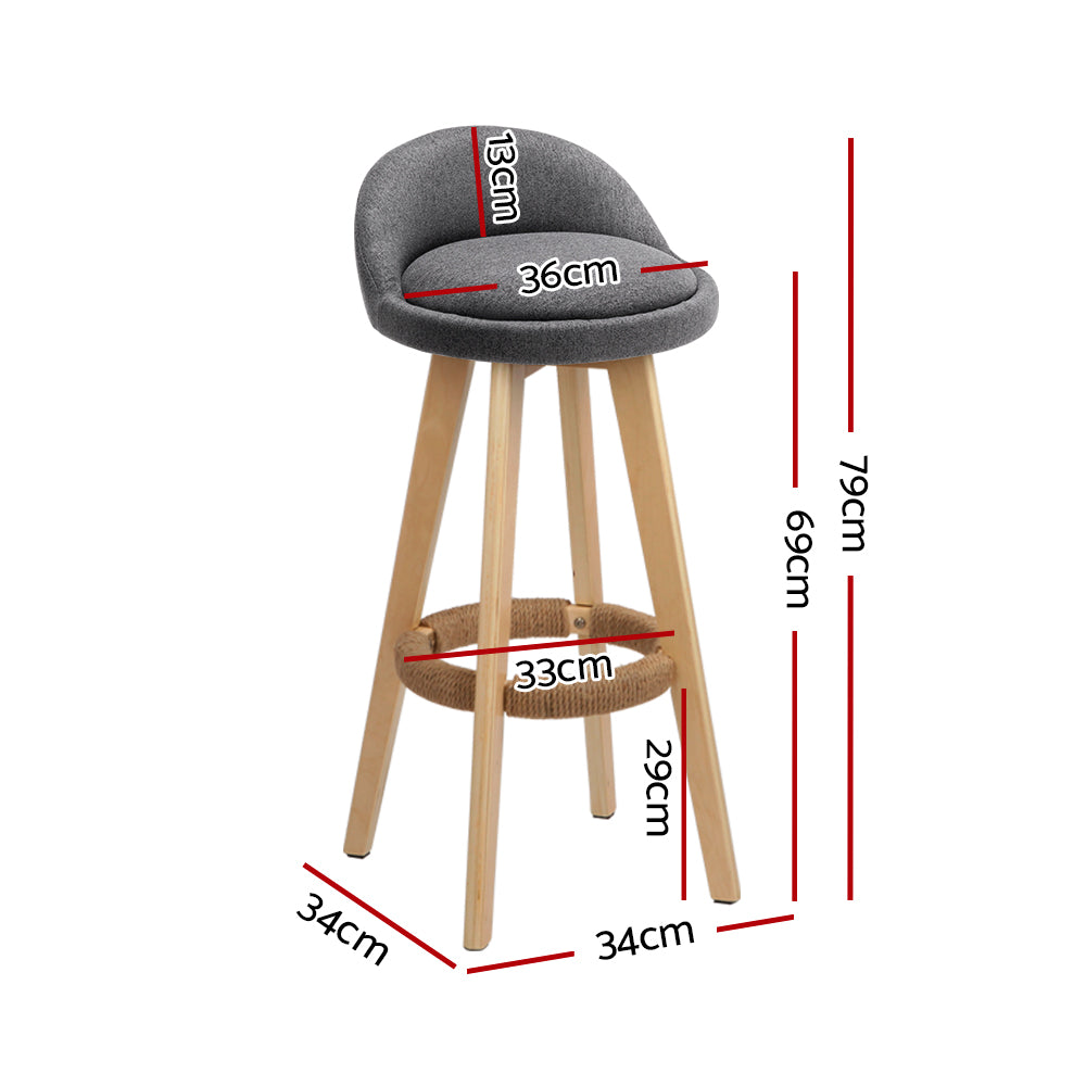 Artiss 4x Bar Stools Padded Linen Wooden Grey BENT-C-9004H-GYX4