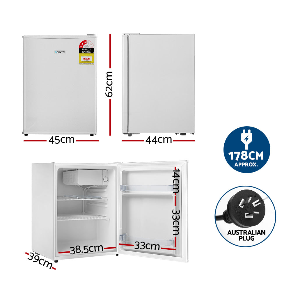 Devanti 70L Portable Mini Bar Fridge - White BF-70L-WH