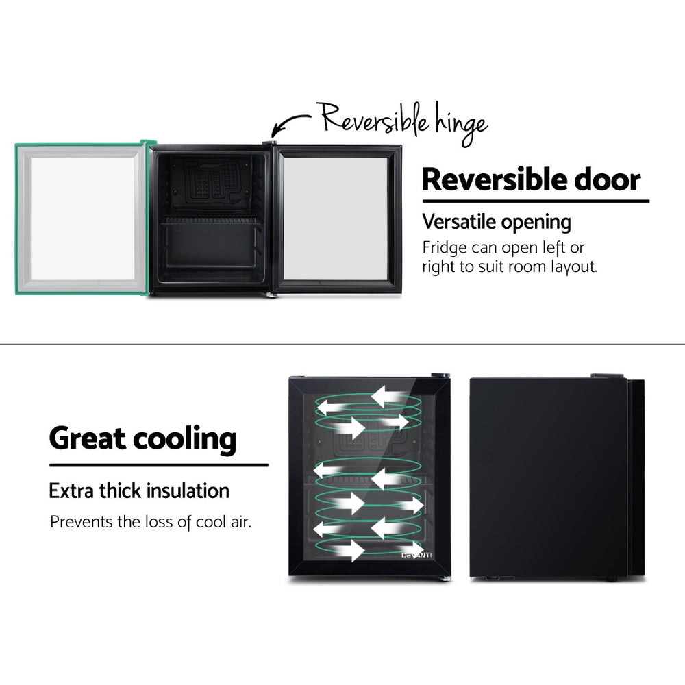 Devanti 46L Bar Fridge Glass Door Black BF-D-46L-BK
