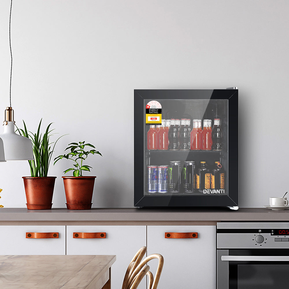 Devanti 46L Bar Fridge Glass Door Black BF-D-46L-BK