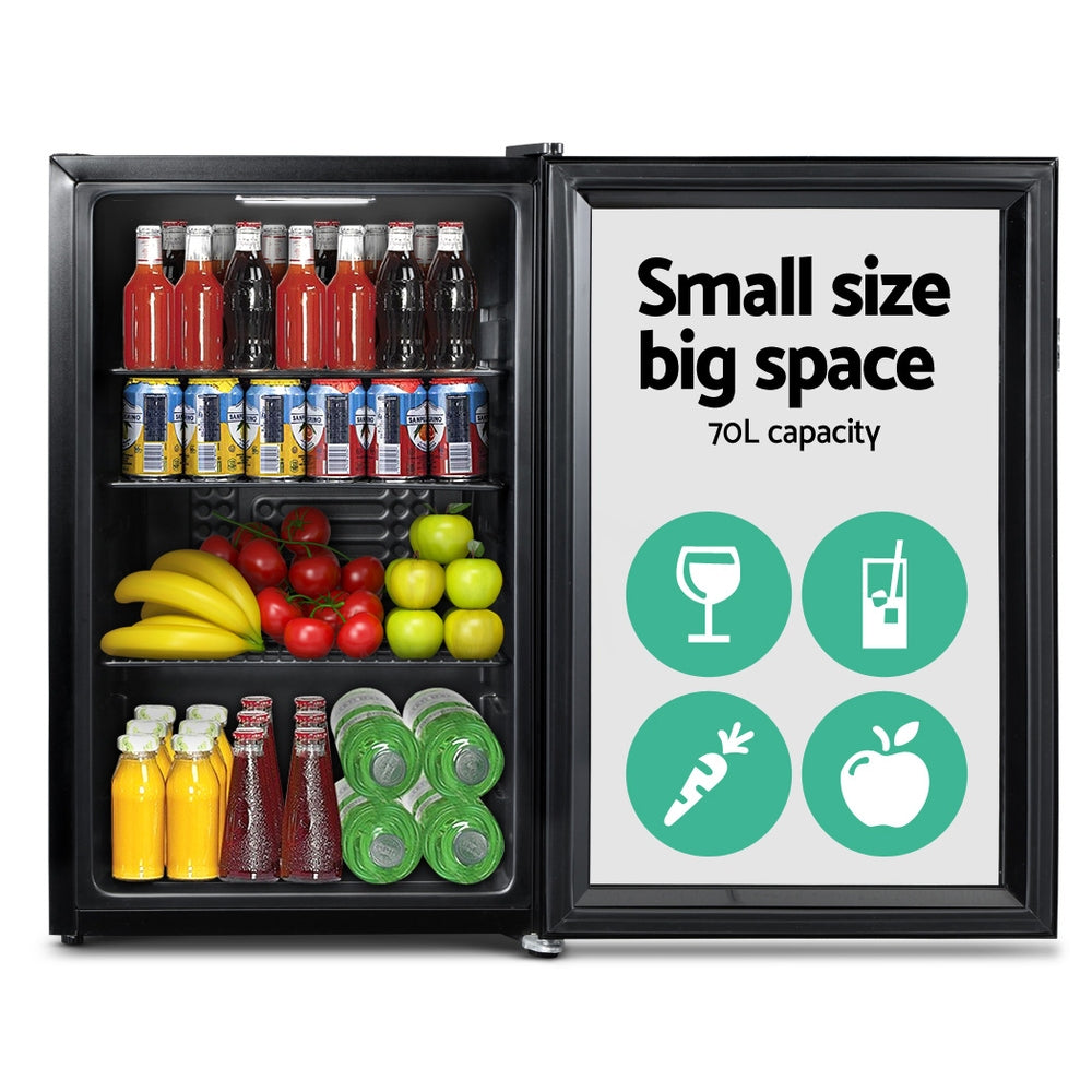 Devanti 70L Bar Fridge Glass Door w/Light Black BF-D-70L-BK