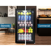 Devanti 98L Bar Fridge Glass Door Mini Fridges Freezer Black BF-D-98L-BK