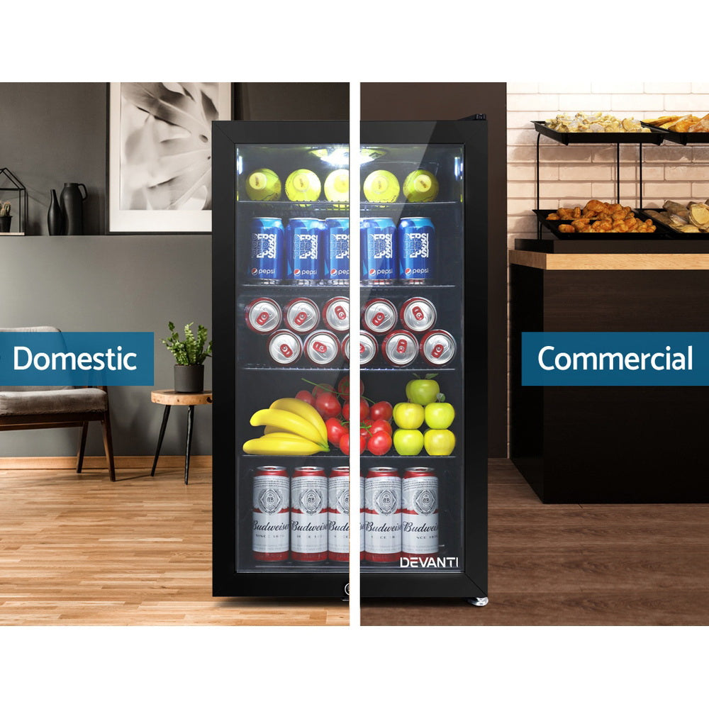 Devanti 98L Bar Fridge Glass Door Mini Fridges Freezer Black BF-D-98L-BK