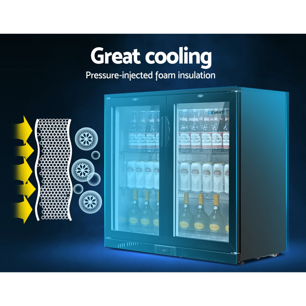 Devanti 198L Bar Fridge Dual Glass Door w/Light Black BF-E-198L-BK