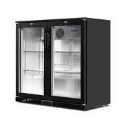 Devanti 198L Bar Fridge Dual Glass Door w/Light Black BF-E-198L-BK