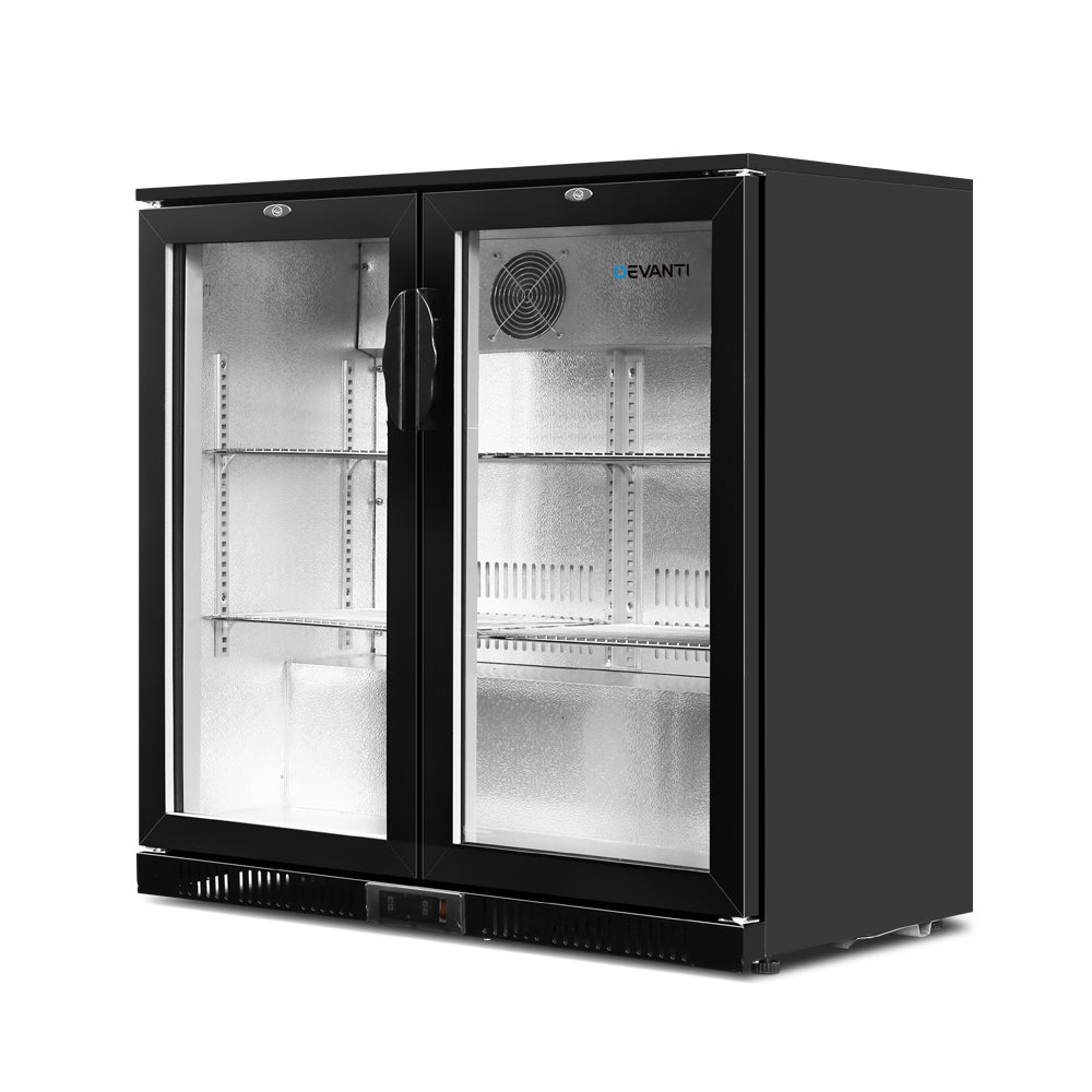Devanti 198L Bar Fridge Dual Glass Door w/Light Black BF-E-198L-BK