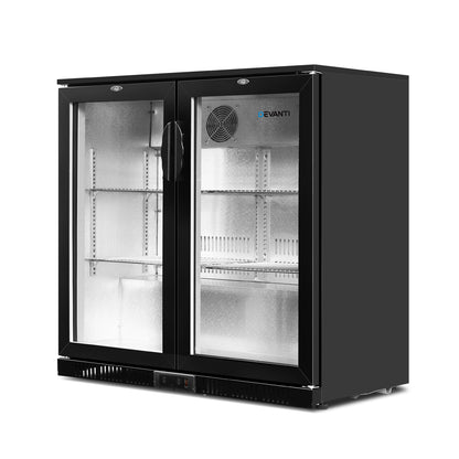 Devanti 198L Bar Fridge Dual Glass Door w/Light Black BF-E-198L-BK
