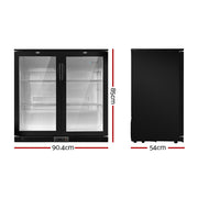 Devanti 198L Bar Fridge Dual Glass Door w/Light Black BF-E-198L-BK