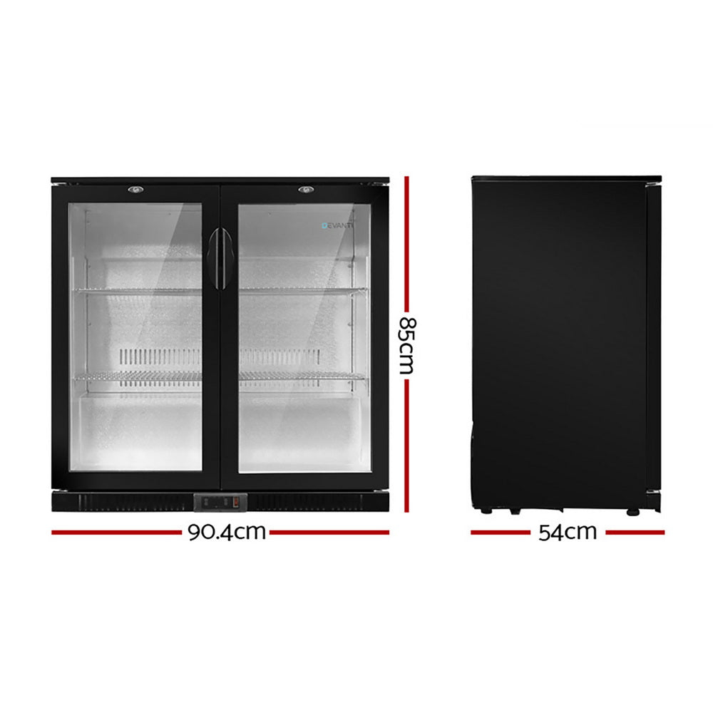 Devanti 198L Bar Fridge Dual Glass Door w/Light Black BF-E-198L-BK