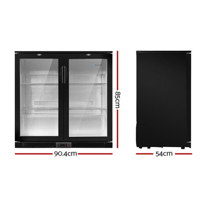 Devanti 198L Bar Fridge Dual Glass Door w/Light Black BF-E-198L-BK