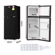 Devanti 122L Two Door Bar Fridge Mini Fridge with Freezer Black BF-F-D-122L-BK